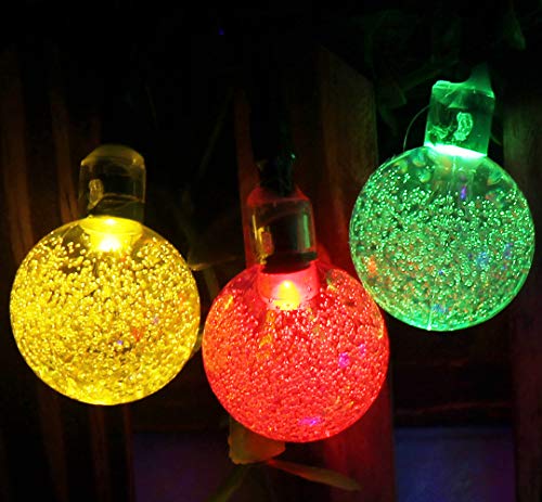 SPLOcolor Solar String Lights Outdoor, SPLOcolor 20ft Waterproof 30 LEDs 8 Modes Crystal Globe Solar String Fairy Lights Backyard Patio Ch