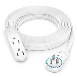 Maximm Cable 15 Ft 360° Rotating Flat Plug Extension Cord / Wire, 16 AWG Multi 3 Outlet Extension Wire, 3 Prong Grounded Wire - 