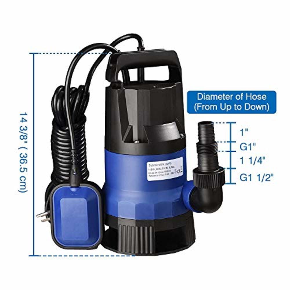 Yescom 1HP Submersible Water Pump 3434GPH 750W Clean/Dirty Water Pumps with Automatic Float Switch for Swimming Pool Garden Tub 