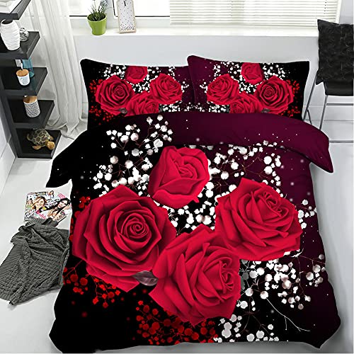 EsyDream Brand 3D Oil Red Rose Bedding Sets 5PC,100% Cotton 5PC Red Rose Duvet Cover Sets,King Size