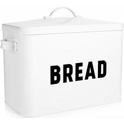 Claimed Corner bread box for kitchen countertop - extra large keeps 2+ loaves fresh - white metal bread storage container bin for modern far
