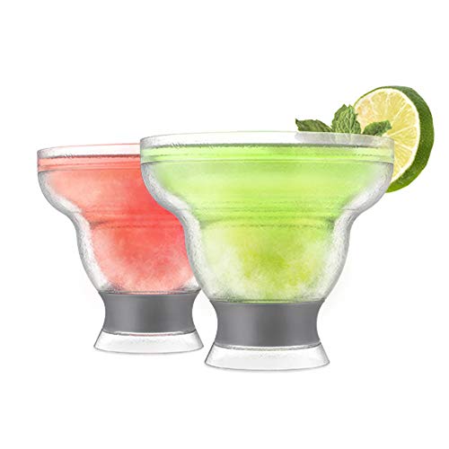 Host Freeze Stemless Margarita Glass Insulated Gel Chiller, Plastic Double Wall Frozen Cocktail Cup, Set of 2 Cups, 12 oz, Grey