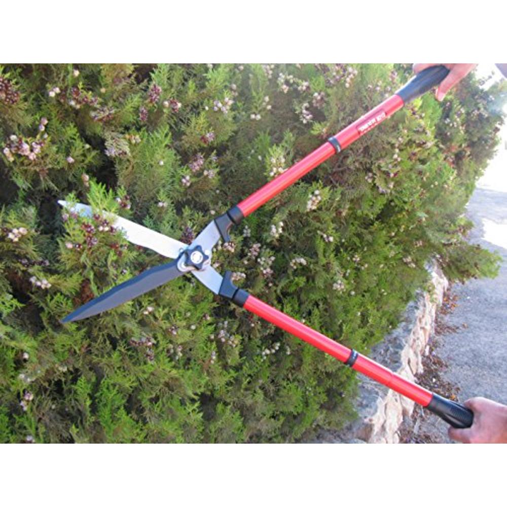 TABOR TOOLS B212A Telescopic Hedge Shears with Wavy Blade and Extendable Steel Handles. Extendable Manual Hedge Clippers for Tri