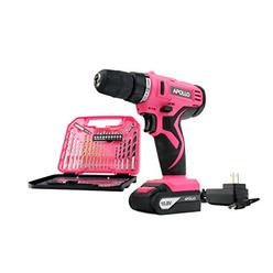 Apollo Precision Tools Apollo Tools DT4937P Powerful 10.8 V Lithium-Ion Cordless Drill with 30 Piece Drill Bit Set Pink Ribbon