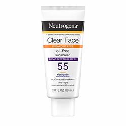Neutrogena Clear Face Liquid Lotion Sunscreen for Acne-Prone Skin, Broad Spectrum SPF 55 with Helioplex Technology, Oil-Free, Fr