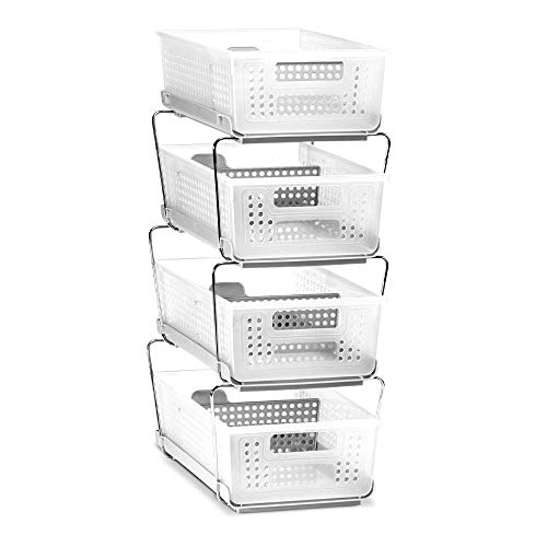madesmart Stackable Two Tier Organizer with Dividers and Extra Set of Steel Legs, 2, Frost