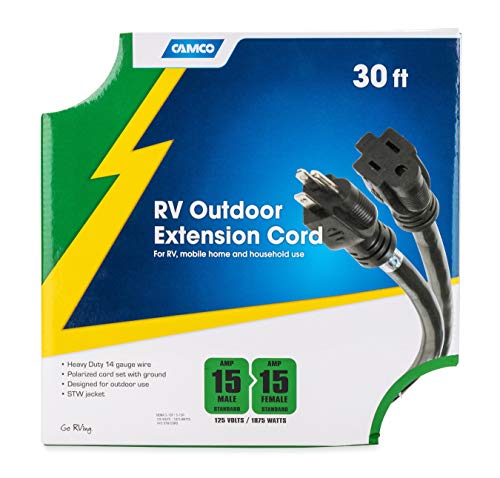 Camco 30 15-Amp Extension Cord | Ideal for RV, Mobile Home and Household Use | Heavy-Duty (55142) , Black