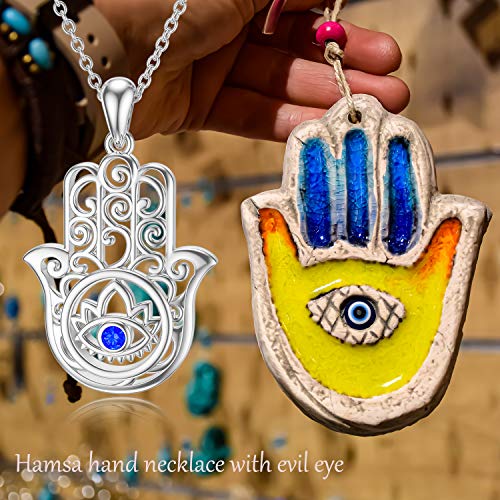 PELOVNY Hamsa Evil Eye Necklace 925 Sterling Silver Hamsa Evil Eye Pendant Hand of Fatima Necklaces for Women Girls