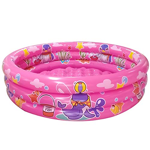 Big Summer 3 Rings Kiddie Pool, 48”X12”, Kids Swimming Pool, Inflatable Baby Ball Pit Pool, Small Infant Pool (Pink)