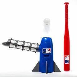 Franklin Sports MLB Kids Pitching Machine - POP ROCKET Kids Baseball Trainer - Includes 5 Plastic Baseballs & Baseball Bat