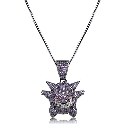 KMASAL Jewelry Unisex Exquisite Bubble Gengar Pendant Hip Hop Iced Out Rhinestone Crystal Necklace 18K Gold Plated with 24? Stai