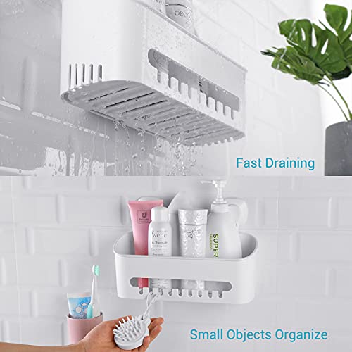 Luxear 4 Packs Shower Caddy Suction Cup Set - Shower Shelf+Soap Dish+Suction Hooks - No-Drilling Removable Powerful Waterproof DIY Shower Organizer