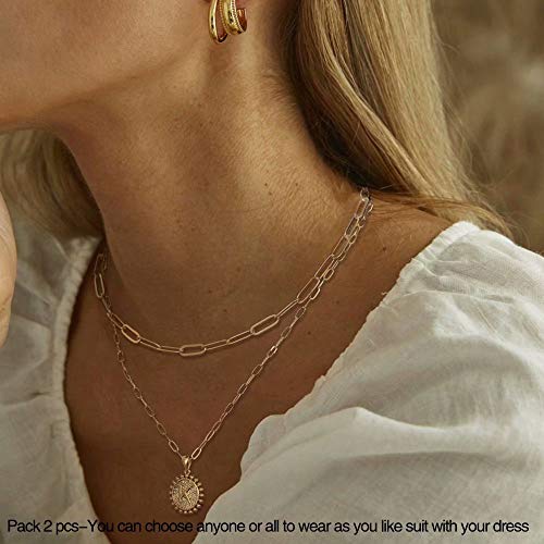 Ursteel Layered Gold Necklace for Women, 14K Gold Plated Dainty Layering Paperclip Chain Necklace Adjustable Letter A Initial Co