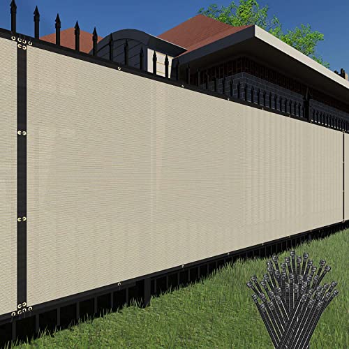 TANG Sunshades Depot Fence Privacy Screen Beige 8' x 12' Heavy Duty Commercial Windscreen Residential Fence Netting Fence Cover 