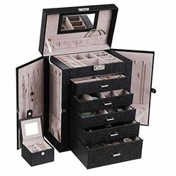 ANWBROAD 6 Tier Huge Jewelry Box Jewelry Organizer Box Display Storage Case Holder with Lock Mirror Girls Jewelry Box for Earrin