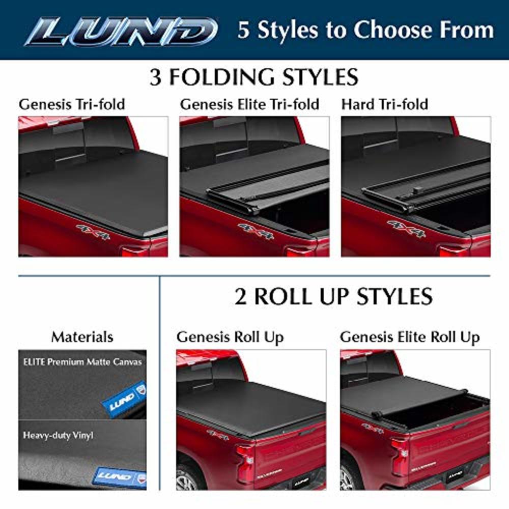 Lund Genesis Tri-Fold Soft Folding Truck Bed Tonneau Cover | 950121 | Fits 2014 - 2021 Toyota Tundra w/track system 6 7" Bed (78