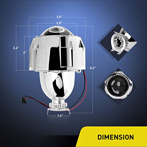 Nilight - 10041P 2.5" Mini Projector Lens for H1 Bulb Headlights Retrofit, Custom Headlamps Conversion: Chrome Shround, 2 Years 