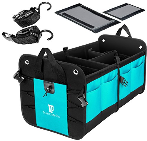 TRUNKCRATEPRO Premium Multi Compartments Collapsible Portable Trunk Organizer for auto, SUV, Truck, Minivan (Black) (Regular, Cy