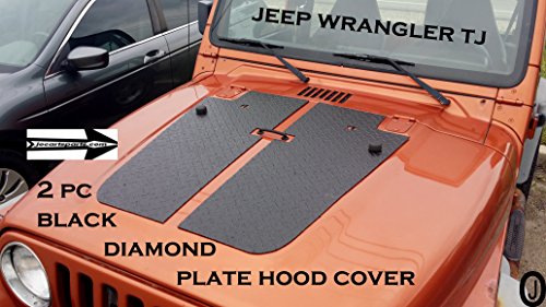 J & O Carts Parts Fits Jeep Wrangler TJ 2pc Black Diamond Plate Hood Cover