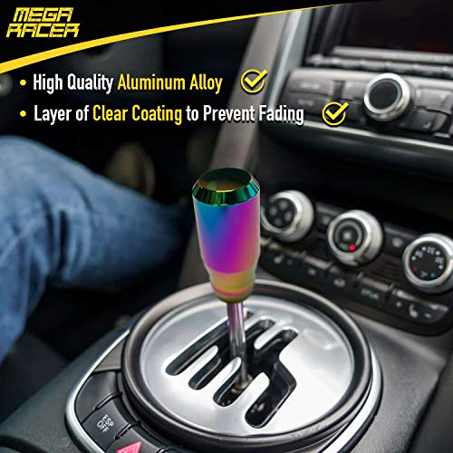 Mega Racer 8cm Neo Chrome Aluminum Shift Knob - for Buttonless Automatic and 4, 5 and 6 Speed Manual Transmission Vehicles, Inte