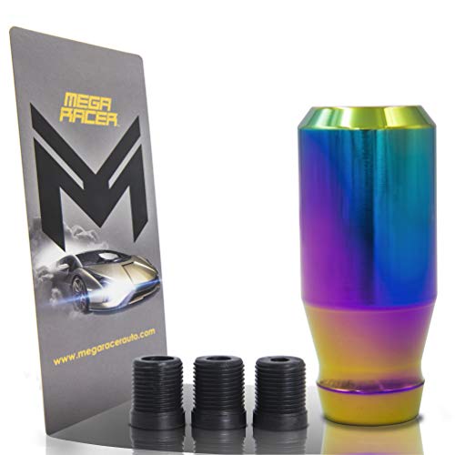 Mega Racer 8cm Neo Chrome Aluminum Shift Knob - for Buttonless Automatic and 4, 5 and 6 Speed Manual Transmission Vehicles, Inte