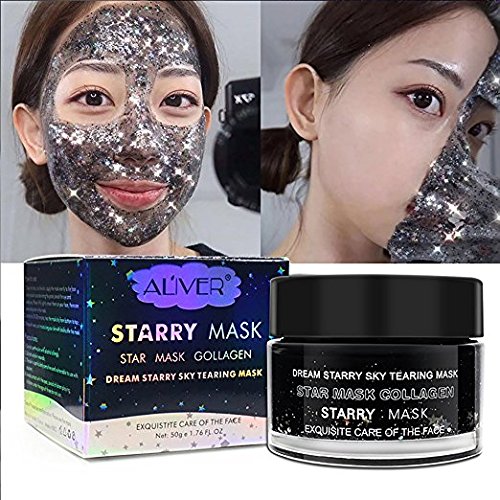 Aliver Starry Glitter Face mask,Peel Off Facial mask, Black Face Glitter mask,Moisturizing Deeply Cleansing Peel Off Face mask