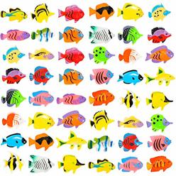 PROLOSO 48 Pcs Toy Fish Tropical Fish Figure Play Set Plastic Sea Animals Themed Party Favors for Kids Toddlers Bath Toys (style