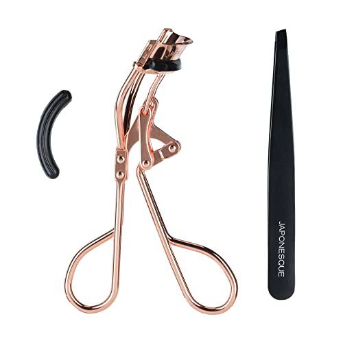 Japonesque Limited Edition Lash Curler, for Natural & False Lashes, Round Shaped Eyes, Includes 1 Refill Pad, Holds Curl up to 8