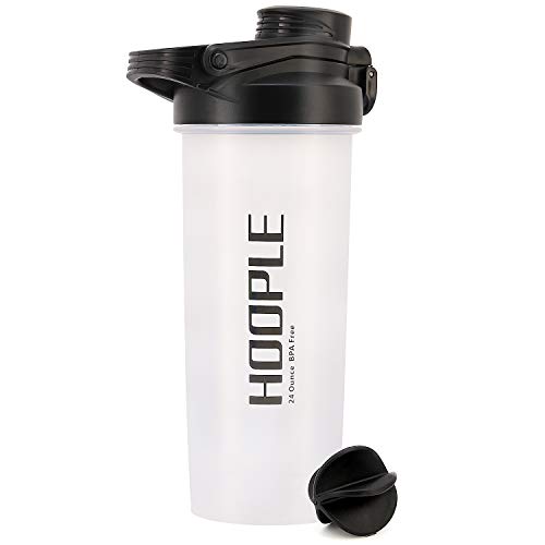 HOOPLE Protein Shaker Bottle, Gym Sports Water Bottle, Smoothie Mixer Cups, BPA Free, Flip Lid with Powerful Blending Ball Powde