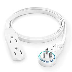 Maximm Cable 3 Ft 360?Rotating Flat Plug Extension Cord / Wire, 16 AWG Multi 3 Outlet Extension Wire, 3 Prong Grounded Wire - Wh