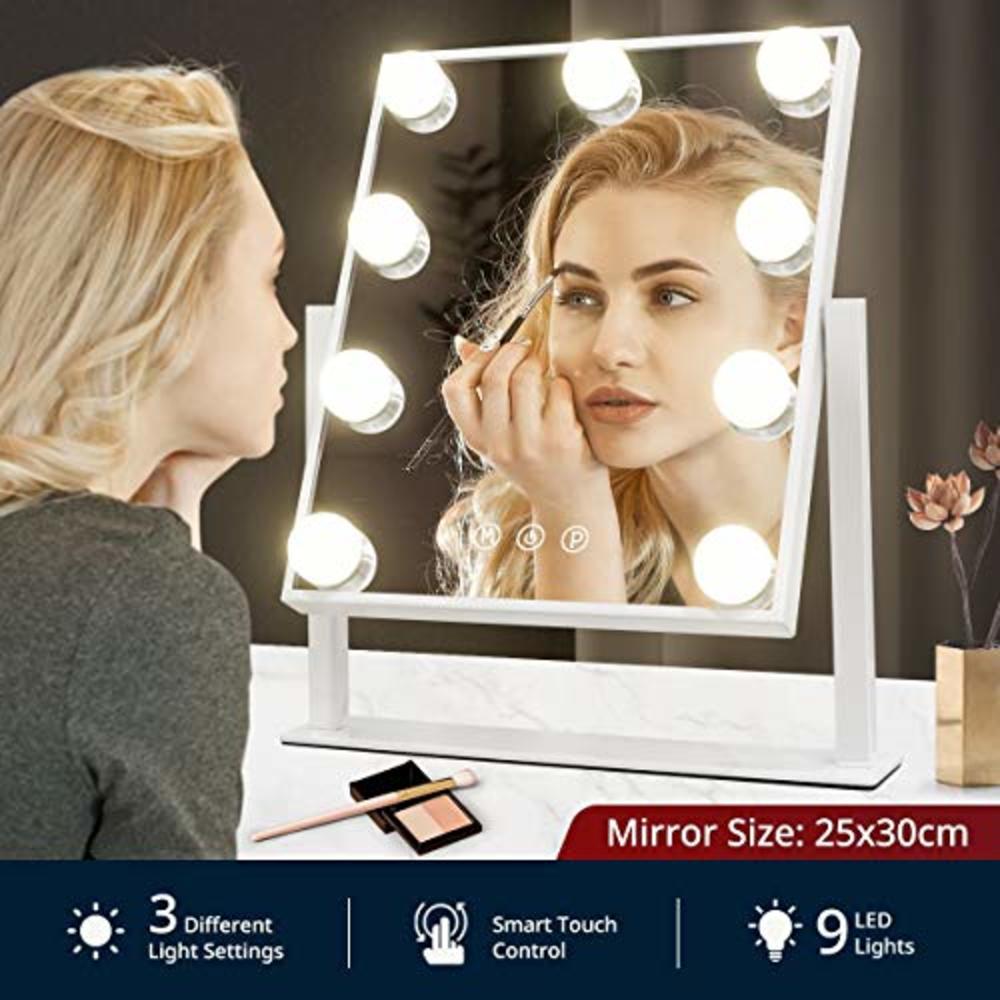Hansong Hollywood Makeup Vanity Mirror with Lights,Plug in Light-up Professional Mirror,Removable 10x Magnification,3 Color Ligh