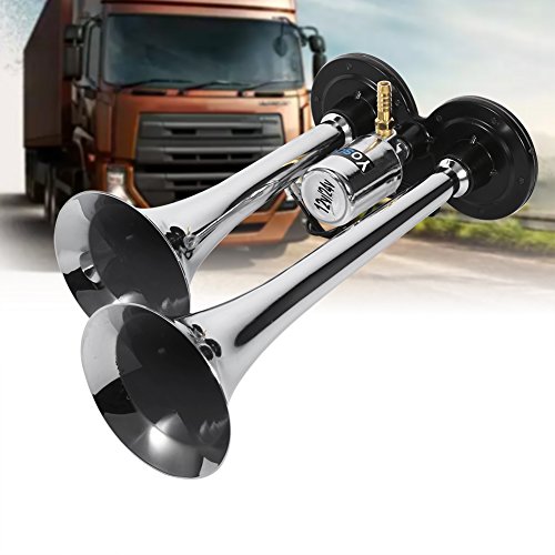 Estink Dual Trumpet Air Horn Chrome, 12V/24V 150db Super Loud Trumpet Air Horn with Electric Valve, Flat Base For Truck Lorry Boat Trai