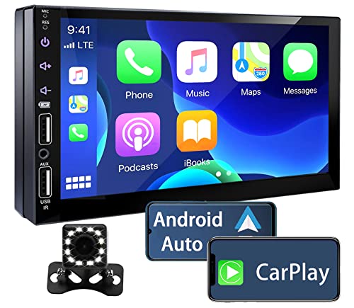 Leadfan 1 Double Din car Stereo compatible with Apple carplayAndroid Auto,  7 Inch Full HD capacitive Touchscreen - Bluetooth, Backup camer