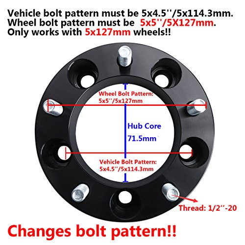 KSP Performance Wheel Adapters for Jeep JK Wheels on TJ YJ KK SJ XJ MJ, KSP 5X4.5 to 5x5 Wheel Spacers 1/2 Thread Pitch Change Bolt Pattern 71.5