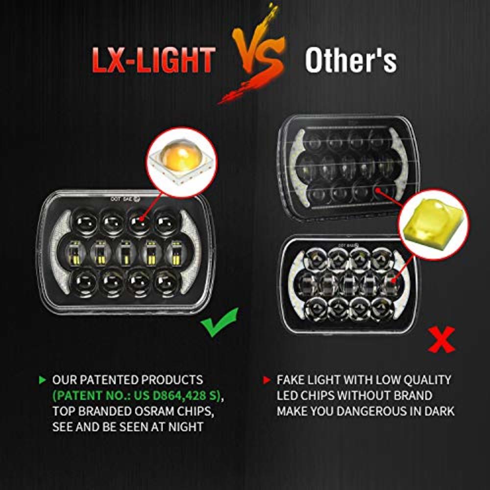 LX-LIGHT (Pair) 5x7 6x7 High Low Beam Led Headlights Compatible with Jeep Wrangler YJ Cherokee XJ H6054 H5054 H6054LL 69822 6052 6053 wit