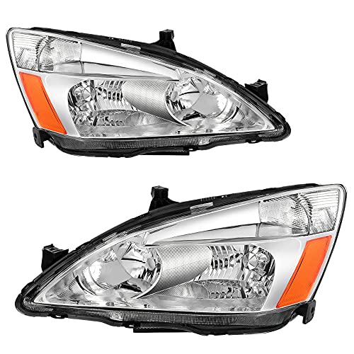 AUTOSAVER88 Headlight Assembly Compatible with 03 04 05 06 07 Accord OE Headlamp Replacement Chrome Housing Clear Lens