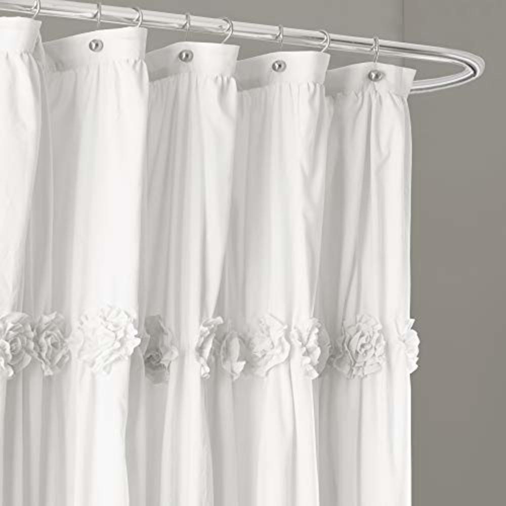Lush Decor - C12864P13-000 Darla Ruched Floral Bathroom Shower Curtain, 72” x 72”, White