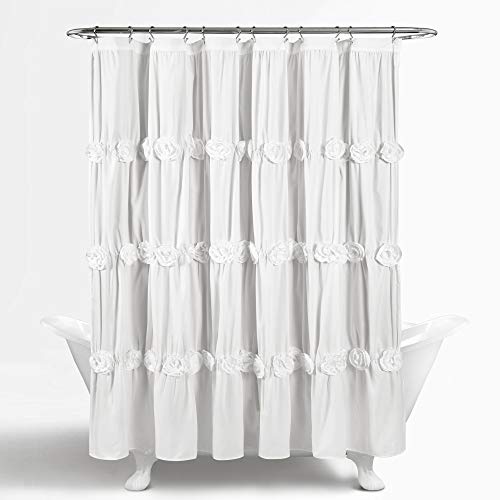 Lush Decor - C12864P13-000 Darla Ruched Floral Bathroom Shower Curtain, 72” x 72”, White