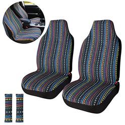 Copap Universal Stripe Colorful 4pc Front Seat Covers Saddle Blanket Baja Bucket Seat Cover with Seat-Belt Pad Protectors for Ca
