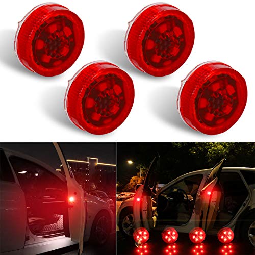 Botepon 4PCS Universal Wireless Car Door LED Warning Lights, Safety Lights, Strobe Lights for Anti rear-end Collision (Red)