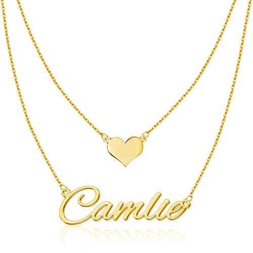 Corissy Layered Choker Name Necklace Personalized Double Chain Necklace 18K Gold Plated Nameplate Charm Pendant for Mother