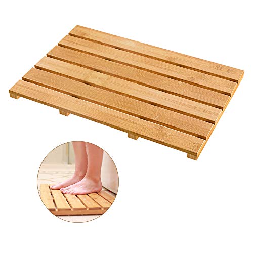 Bamfan Bath Mat for Luxury Shower - Non-Slip Bamboo Sturdy Water Proof Bathroom carpet for Indoor or Outdoor Use
