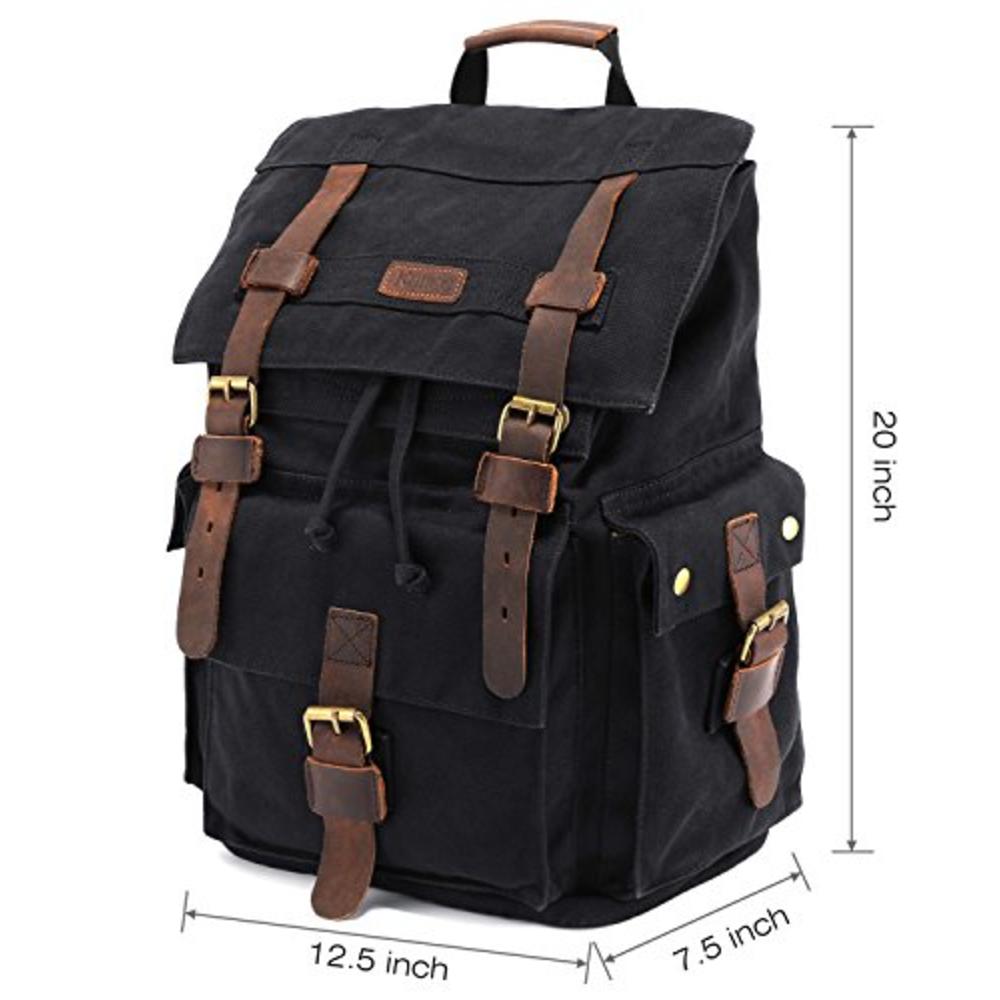 Kattee Men’s Leather Canvas Backpack Large School Bag Travel Rucksack Black