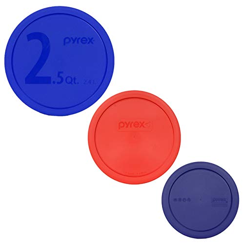 Pyrex (1) 325-Pc Blue 25 Quart (1)323-Pc Red 15 Quart (1) 322-Pc Blue 1 Quart Mixing Bowl Lids