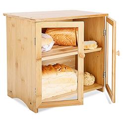 Leopard Outdoor Prod Leopard Bamboo Bread Box for Kitchen countertop, 2 Layers Bread Boxes with clear Window for Kitchen Food Storage, Large Bread St