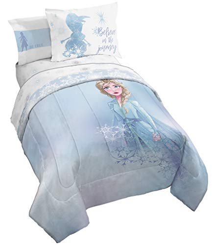 Jay Franco & Sons Jay Franco Disney Frozen 2 Elsa color Block 7 Piece Full Bed Set - Includes Reversible comforter & Sheet Set Bedding - Super Sof