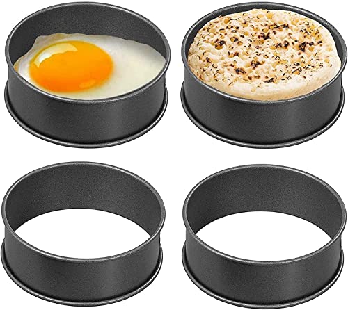 Wrenbury English Muffin Ring 35 - Set of 4 Non Stick crumpet Rings Egg Ring Molds for Frying - Egg griddle cooker Rings Set - Po