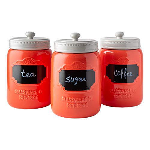 Comfify Mason Jar ceramic canister Set for Kitchen - Set of 3 Decorative Storage containers with Air-Tight Lids for coffee, Sugar & More