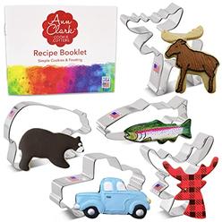 Ann clark cookie cutters 5 Piece Fathers Day Hunting cookie cutter Set with Recipe Booklet, Deer Head, grizzly Bear, Moose, Trou