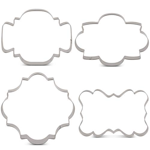 LILIAO Fancy Plaque cookie cutter Set Frame Sandwich Fondant Biscuit cutters - 4 Piece - Stainless Steel - by Janka